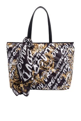 Quilted Logo Print Tote Bag